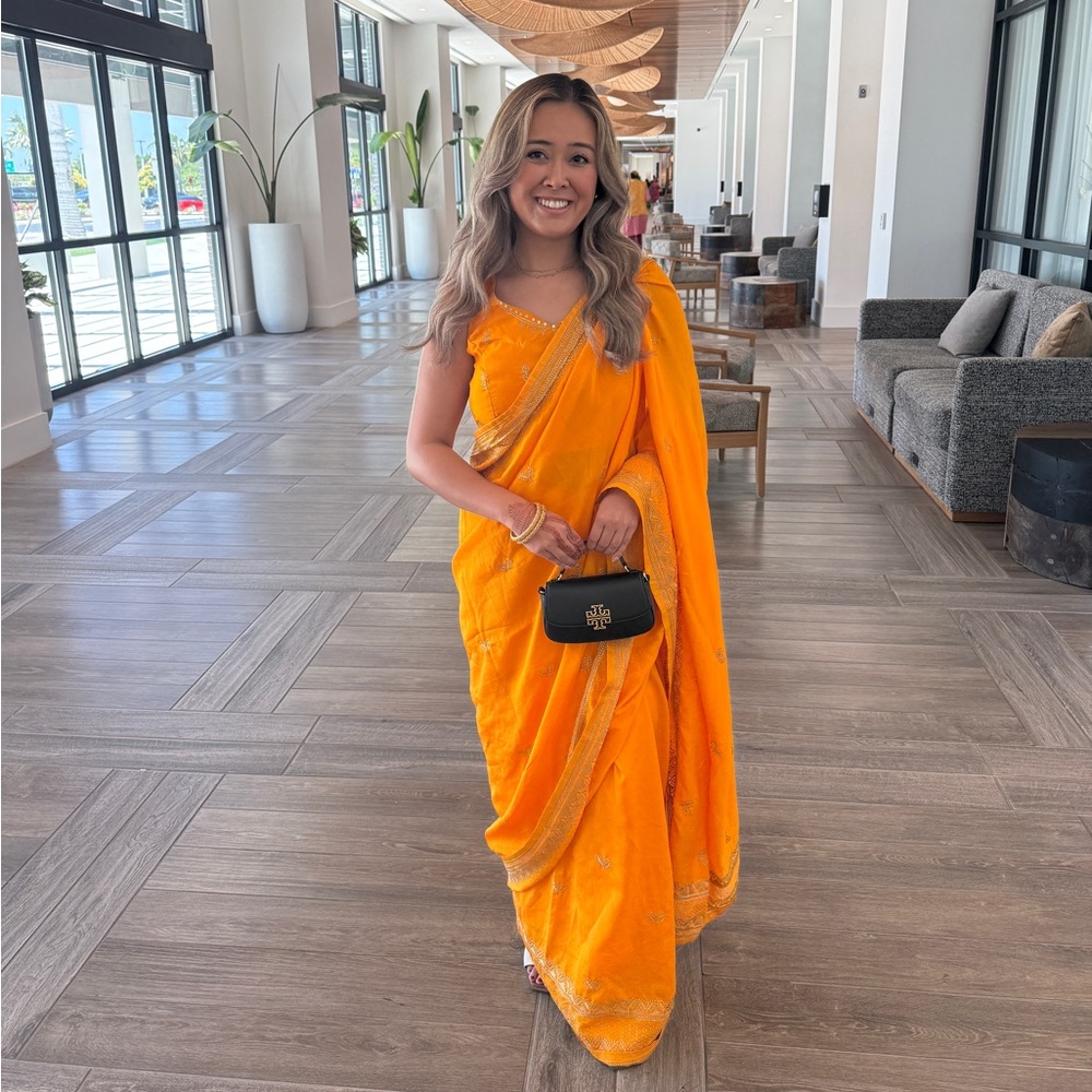 Yellow Embroidered Silk Saree Set